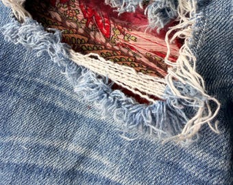 Applique patch peek a boo patch, visible mending patch, denim embroidered patch