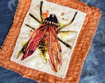 Applique insect patch, Slow Stitch Embroidered, Boho Upcycle Embellishment, Sew on