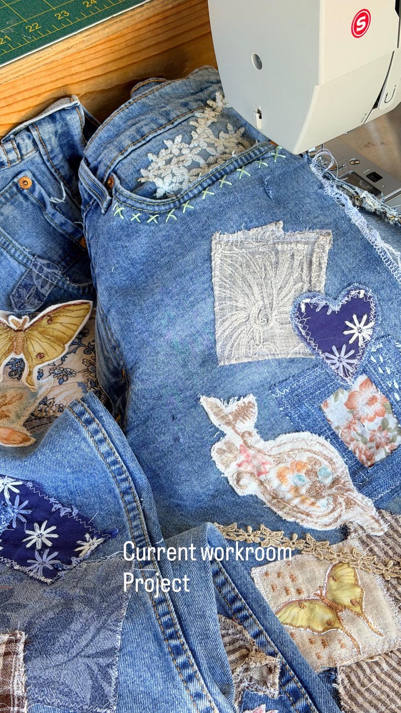 Distressed Floral Patch, Slow Stitch Embroidered, Boho Upcycle ...