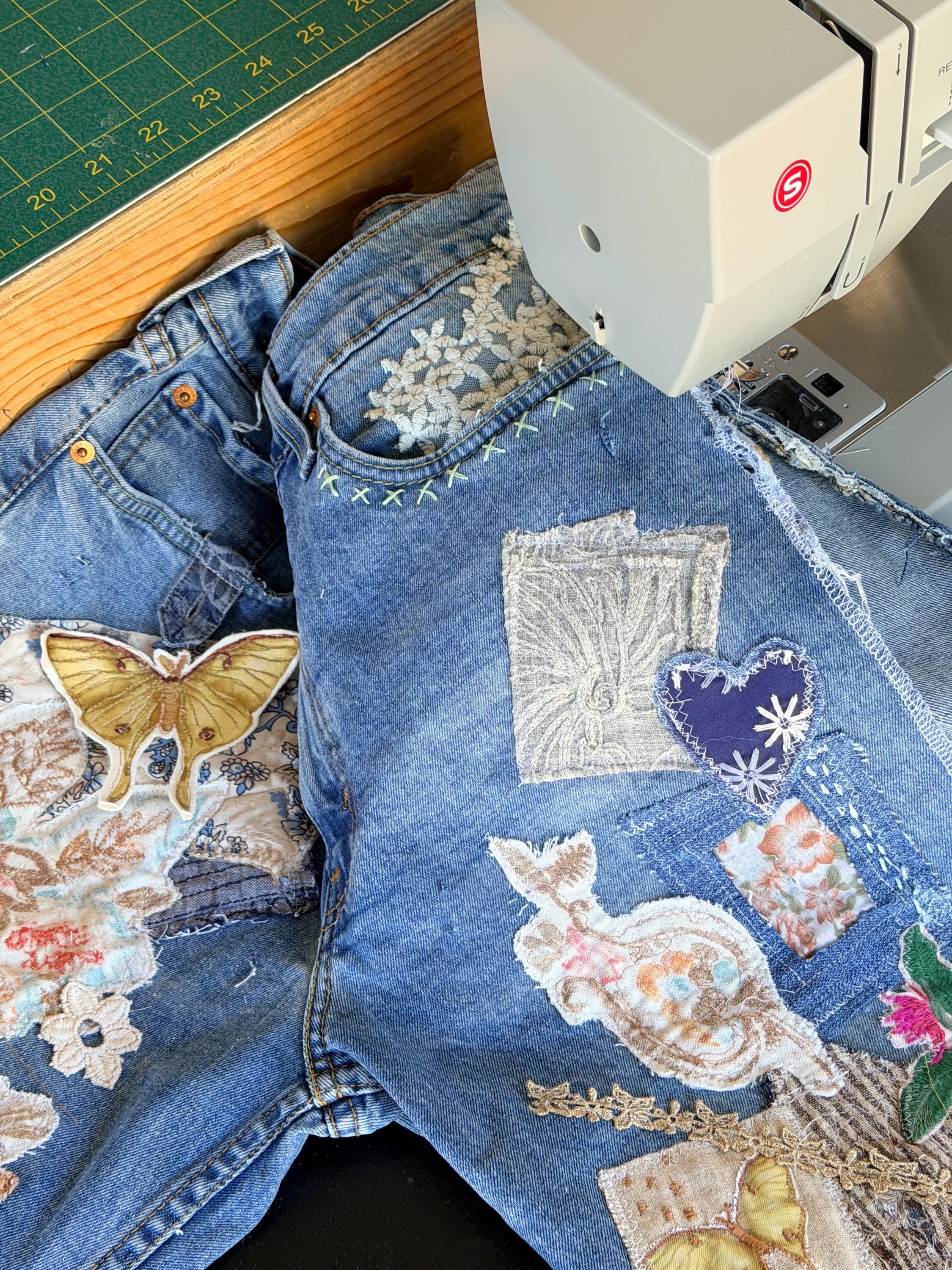 Distressed Floral Patch, Slow Stitch Embroidered, Boho Upcycle ...