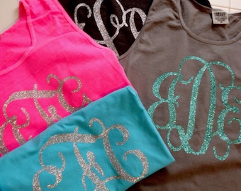 Glitter monogrammed tank, comfort colors tank