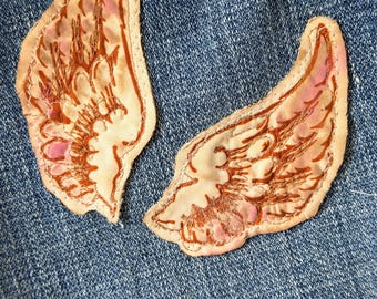 Applique patch, angel wings, Boho Upcycle Embellishment, distressed denim patch