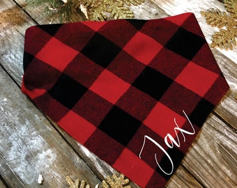 dog bandana personalized, buffalo plaid dog bandana