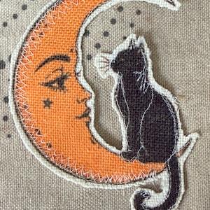 Cat and the moon boho iron on  patch Halloween craft supply