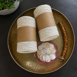 DIY Crochet Bag Kit, Mother of Pearl, Cotton Yarn, Bamboo Handle, Turkish Handmade