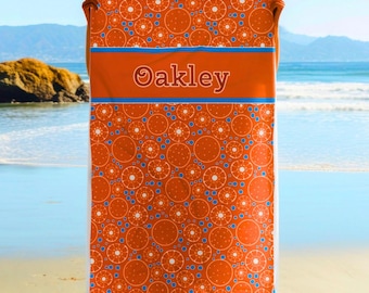 Personalized Orange Beach Towel: Vibrant Oranges, Custom Pool Gift, High-Visibility, Brightly Colored, Summer, Custom Name