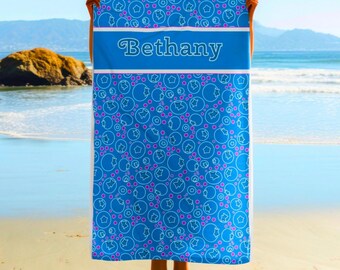 Personalized Blueberry Beach Towel: Vibrant Blue, Custom Pool Gift, High-Visibility, Brightly Colored, Summer, Custom Name