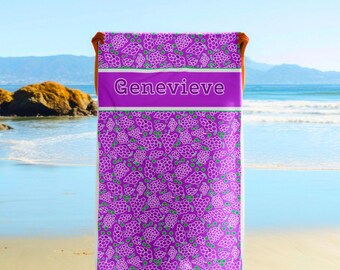 Personalized Grape Beach Towel: Vibrant Purple, Custom Pool Gift, High-Visibility, Brightly Colored, Summer, Custom Name