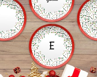 Personalized Christmas Plates in Holly Jolly | Monogrammed, Family Name, Plain, Couples First Xmas, UNBREAKABLE, Holiday Hosting Decor