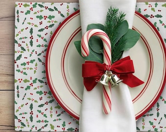 Watercolor Christmas Placemats Sets of 1, 4, 6, 8, and 12: Mix and Match, Fabric & Laminated, Washable, Wipeable, Holiday Hosting Decor