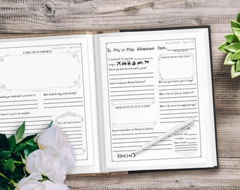 Wedding Guest Book Questionnaire Printable: Elegant Keepsake (Instant Digital Download), Alternative to Traditional Books, Personalized