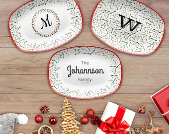Personalized Christmas Family Platter in Holly Jolly | Monogrammed, Family Name, Plain, Couples First Xmas, UNBREAKABLE