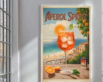 Aperol Spritz Print –  Cocktail poster, Signature Drink Sign, Bar Signage, Beachy Wall Art, Aperol Spritz, Bar Cart Decor