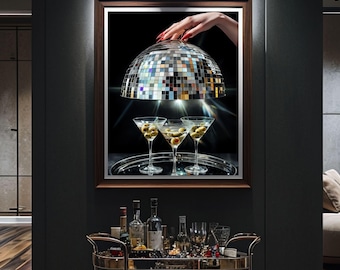 Dirty Martini Print – Disco Ball Print - Martini Wall Art, Bar Cart Prints, Martini Poster, Signature Drink Sign, Cocktail Poster