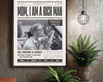 Mom I Am a Rich Man Poster – Trendy Newspaper Print, Girly Wall Art, Girl Boss, New York Times Magazine Poster, Feminist Wall Art