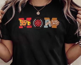 Vintage Disney Pixar Cars Mom Premium T-Shirt, Mother’s Day Birthday Tee, Race Car Mom Shirt, Custom Kids & Adult Disney Cars Gift.