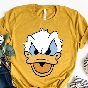 レトロなドナルドダックの怒った顔のシャツ、ビンテージのドナルドダックのTシャツ、クラシックなディズニーキャラクターのシャツ、ディズニーランドの衣装、ディズニーグッズ、怒ったドナルド。
