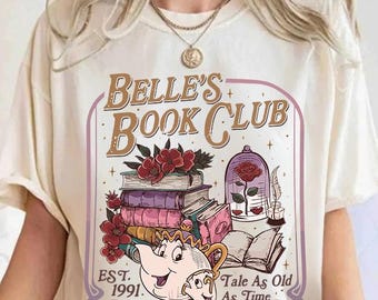 Comfort Colors® Belle's Book Club 1991 T-Shirt, Tale as old as time, Retro Beauty and the Beast shirt, Belle Princess Tee, Book lover Gift.