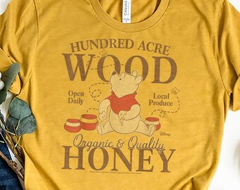 Vintage Winnie The Pooh Hundred Acre Wood Pooh Organic Honey Premium T-Shirt, Disney Birthday Gift, Kids & Adults Classic Pooh T-Shirt.