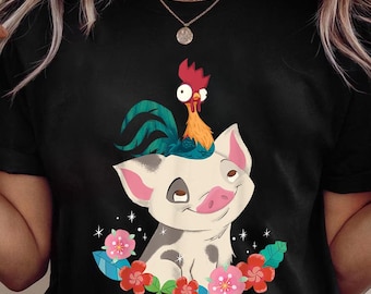 Vintage Disney Moana Hei Hei Rooster Pua Flowers Sketch Premium T-Shirt, Disney Trip Vacation Tee, Moana Birthday Gift, Disneyland Shirt