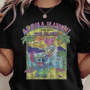 Vintage Disney Lilo and Stitch Aloha Hawaii premium T-shirt, Come Visit The Islands-T-shirt, retro Hawaiiaanse cartoon, grafisch T-shirt kinderen en volwassenen