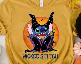 Stitch Villain Shirt, Maleficent Wicked Stitch Tee, Cute Halloween Shirt, Fall Pumpkin Spice Shirt, Disney Villain Tee, Spooky Season Gift