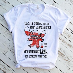 Stitch Badness Level Shirt, Lilo & Stitch Funny Tee, Disney Vacation Shirt, Disneyland Outfit, Stitch Character Shirt, Disney Trip Gift Tee. image 2