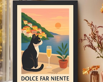 Plakat z kotem z Wybrzeża Amalfi: Vintage Italian Riviera (do pobrania cyfrowego)