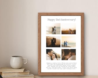 Spersonalizowany wydruk kolażu zdjęć, prezent na 2. rocznicę ślubu (wersja cyfrowa do pobrania)