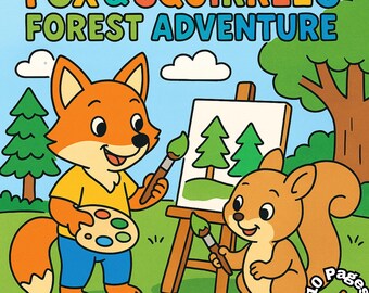 Kolorowanka ze zwierzętami leśnymi, przygoda z lisem i wiewiórką (PDF)