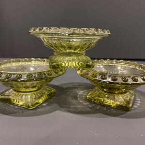 Vintage Green Glass Salt Cellars Set Of 3