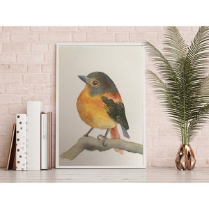 Cute bird watercolor, original watercolor painting, wall decor, bird painting wall decor, nursery room decor, 6x8 in, not a print