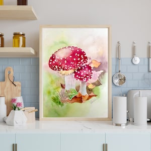Pilz Wandbild, Herbst Aquarell, Aquarell Pilz, Pilz Wanddeko, Aquarell Malerei, 20 x 30 cm