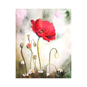 Red Poppies original handmade watercolor painting, wall art, wall decor, floral wall art, poppy aquarelle, christmas gift, 9x12 in