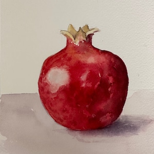 Pomegranate watercolor painting, pomegranate aquarelle, original watercolor painting, handmade watercolor, kitchen wall decor, 6x8 in