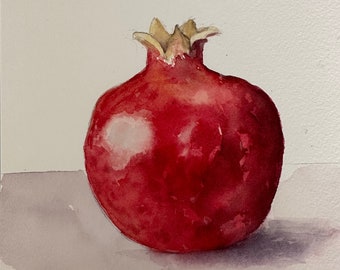 Pomegranate watercolor painting, pomegranate aquarelle, original watercolor painting, handmade watercolor, kitchen wall decor, 6x8 in