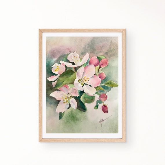 オリジナル桜の水彩画、花柄壁飾り（10 x 14インチ） - Etsy 日本