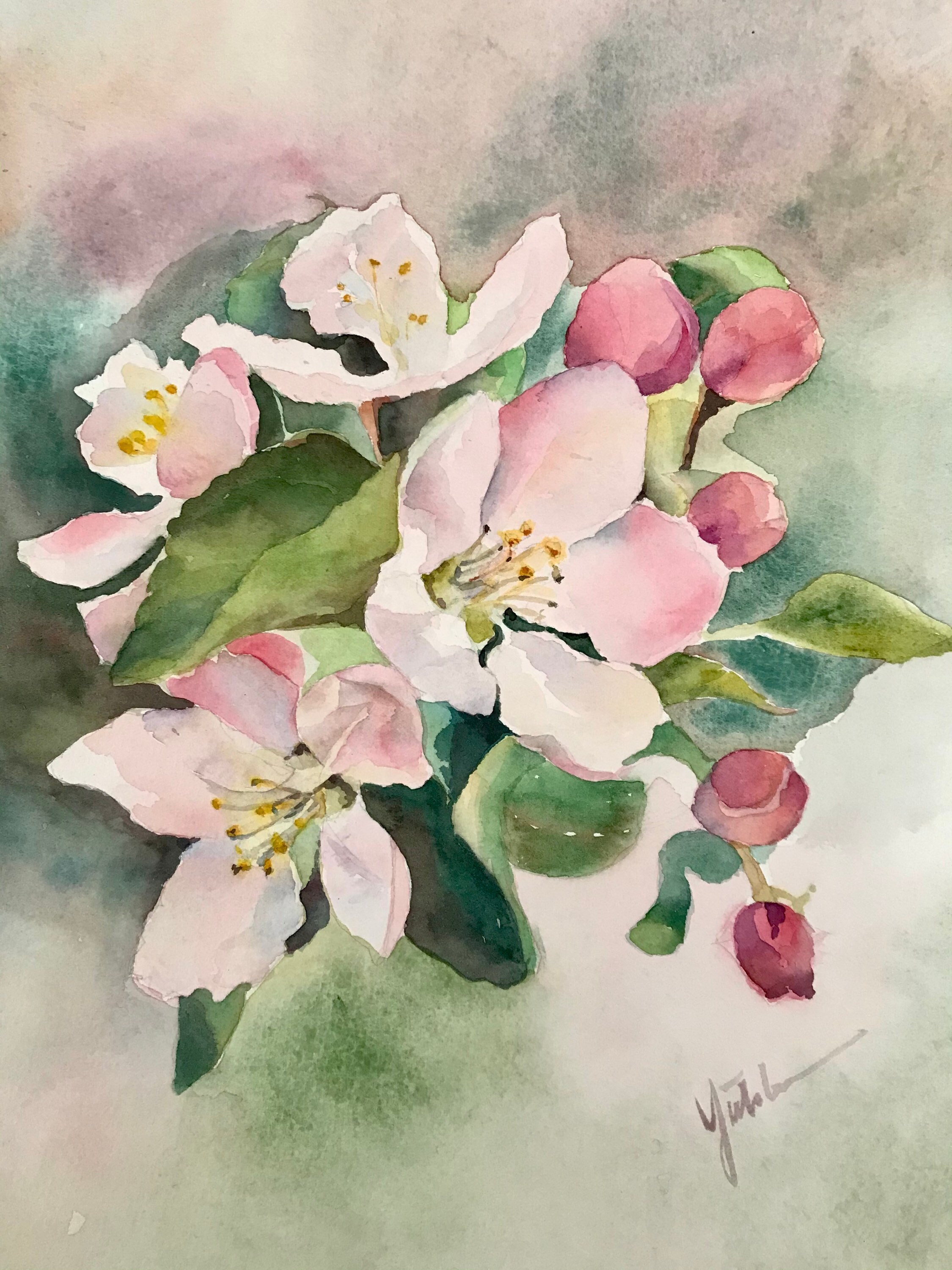水彩画 春の花 ホームデコレーション、アートワーク オリジナル