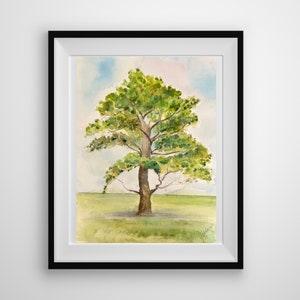 Tree original watercolor painting , nature wall decor , tree aquarelle, trees landscape painting, 8x12 in