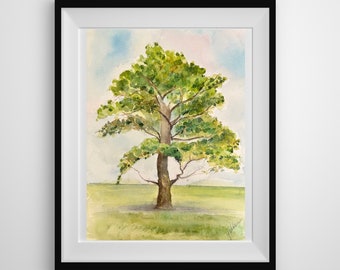 Tree original watercolor painting , nature wall decor , tree aquarelle, trees landscape painting, 8x12 in