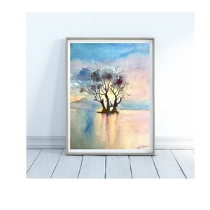 Landscape original watercolor, wall decor, home decor, nature home decor, 9x12 in