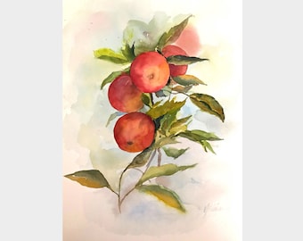 Fruits original watercolor , apples aquarelle originale, handmade watercolor, original watercolor painting, kitchen wall decor, 10x14 in