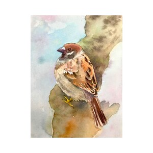 Sparrow original watercolor, wall hanging art, wall decor, bird lovers gift, nursery room decor, nature home decor, watercolor bird