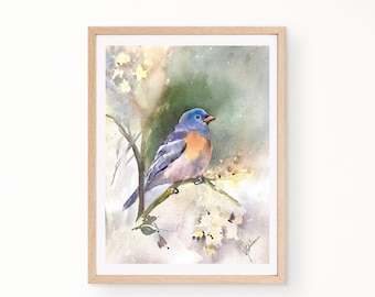 Original Bluebird Watercolor Painting, 9x12 Nature Art