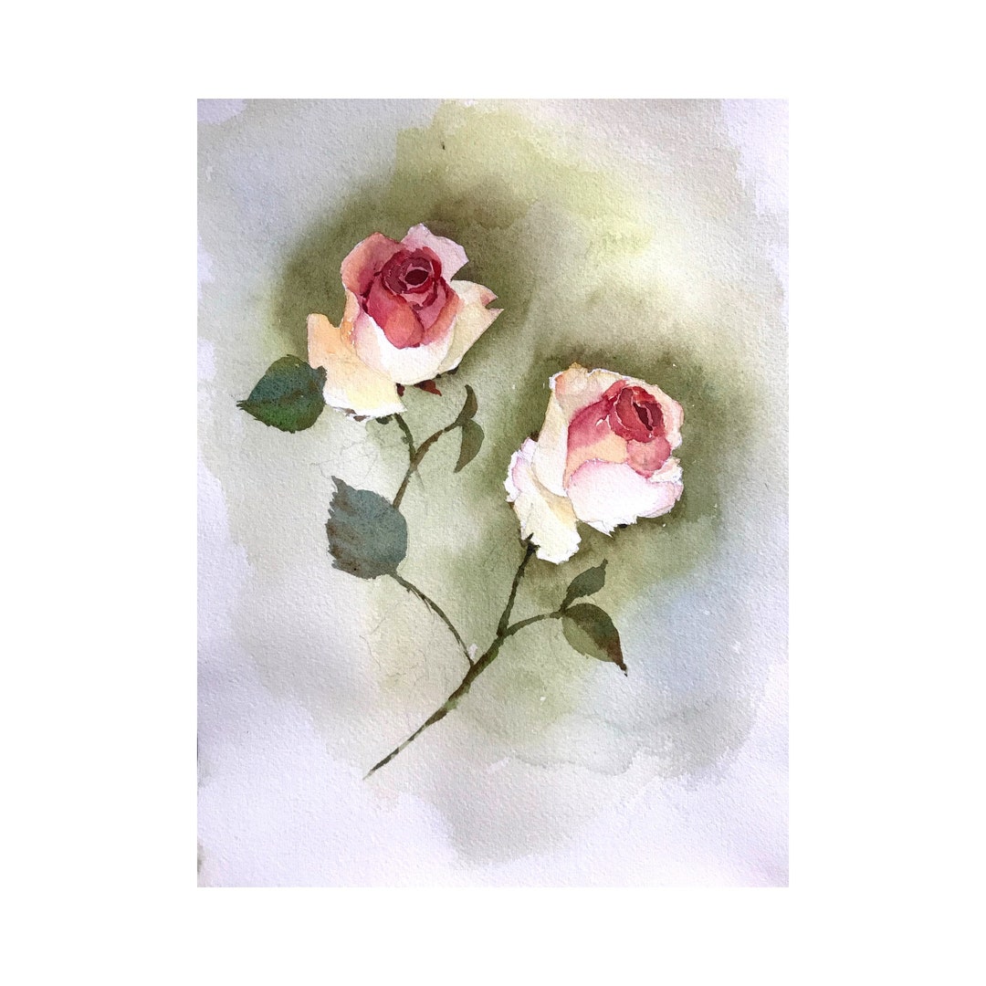 Pink Roses Original Watercolor Painting , Roses Aquarelle, Floral Wall ...