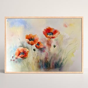 Poppies watercolor painting, original art, original painting, flora l art, wall decor, wall art, home decor