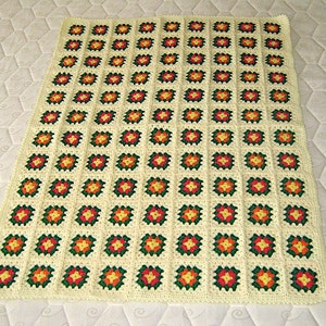 Pale yellow granny square afghan crochet baby blanket soft wrap handmade, warm and cozt image 1