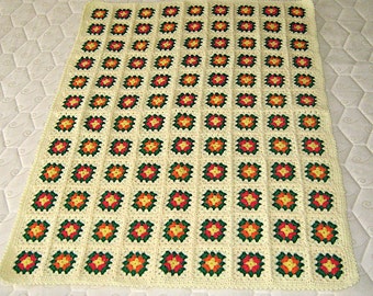 Pale yellow granny square afghan crochet baby blanket soft wrap handmade, warm and cozt