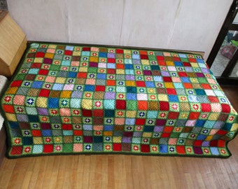 Granny square afghan blanket, handmade, colorful, patchwork, crochet, wrap, cover, green, light, warm and cozy