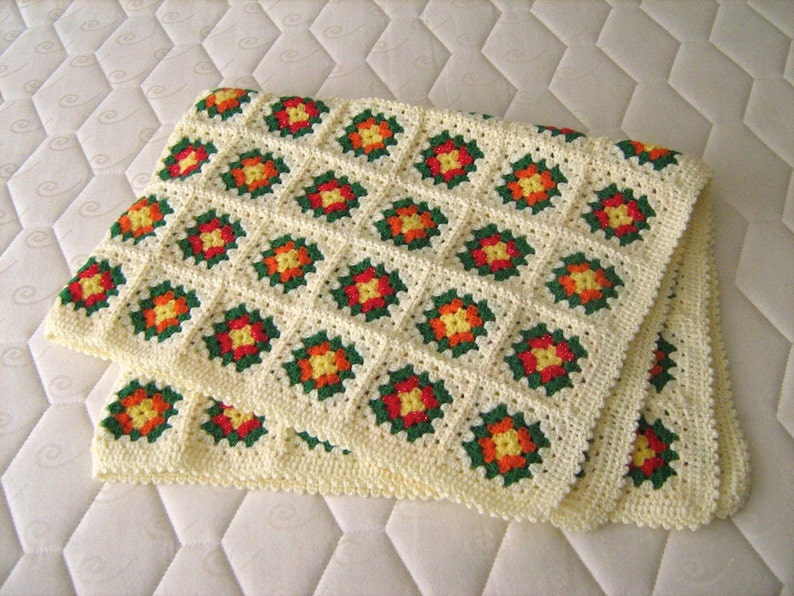 Pale yellow granny square afghan crochet baby blanket soft wrap handmade, warm and cozt image 3